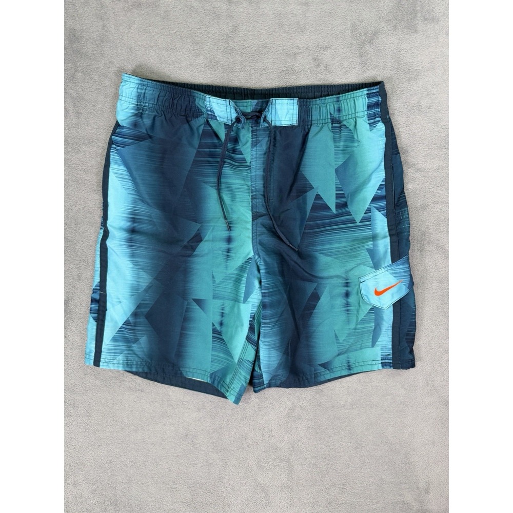 Nike Swim Trunks Mens Medium Blue Aqua Drawstring Lined Summer‎